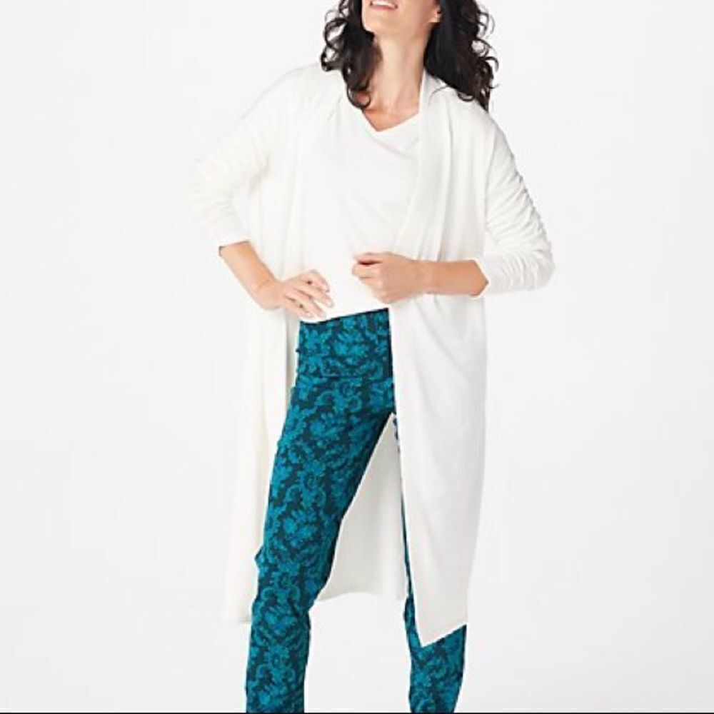 Attitudes Renee Ruched Sleeve Open Front Cardigan